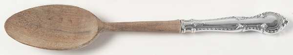 English Gadroon (Sterling, 1939, No Monos) Salad Serving Spoon with Wooden Bowl