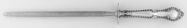 English Gadroon (Sterling, 1939, No Monos) Large Knife Sharpener-Steel Rod w/Sterling Guard