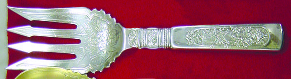 Fontainebleau (Sterling, 1880, No Monograms) Fish Serving Fork Hollow Handle Large, Bright Cut