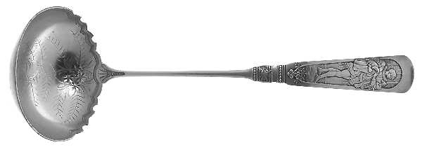 Fontainebleau (Sterling, 1880, No Monograms) Large Soup Ladle, Bright Cut Solid Piece
