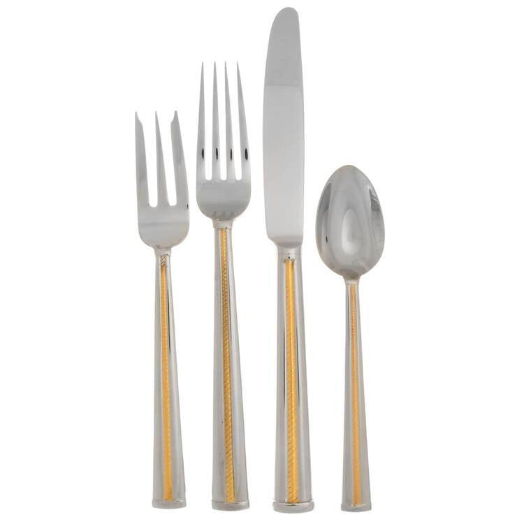 Golden Brocade (Stainless, Gold Accent) 4 Piece Place Setting
