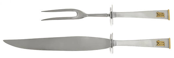 Gold Cipher (Sterling, 1952) (2 Pc)Carving Set-Lg Stnbl/Roast w/Sterling Guard
