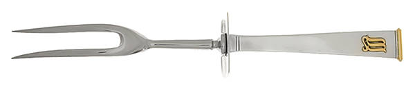 Gold Cipher (Sterling, 1952) Lg Carving/Roast Fork-Stn Prong w/Sterling Guard