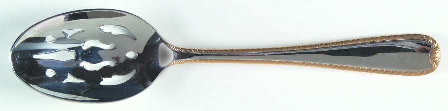 Golden Ribbon Edge (Stainless, Gold Accent) Pierced Tablespoon (Serving Spoon)