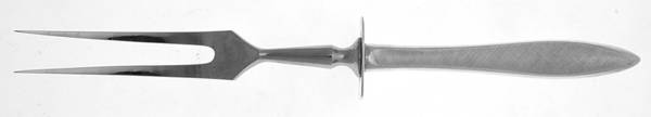 Gossamer (Sterling, 1965, No Monograms) Lg Carving/Roast Fork-Stn Prong w/Sterling Guard