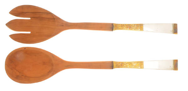 Golden Scroll (Sterling, 1977) Wooden Bowl 2-Piece Salad Set