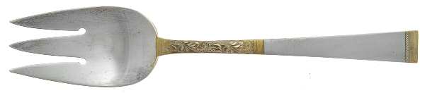 Golden Scroll (Sterling, 1977) Medium Solid Cold Meat Serving Fork