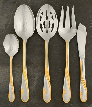 Golden Swirl (Stainless-Gold) 5 Piece Hostess Set by Gorham Silver