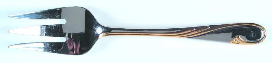 Golden Swirl (Stainless-Gold) Medium Solid Cold Meat Serving Fork by Gorham Silver