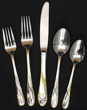 Golden Swirl (Stainless-Gold) 5 Piece Place Setting by Gorham Silver