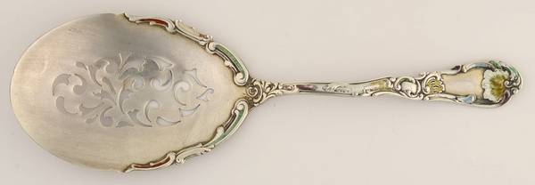 Hanover (Sterling, 1895) Enameled Pierced Nut Serving Spoon