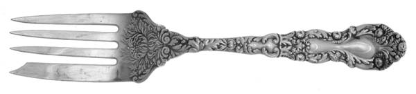 Imperial Chrysanthemum (Sterling, 1894, No Monos) Large Solid Cold Meat Serving Fork
