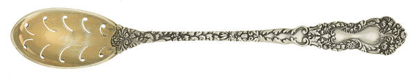 Imperial Chrysanthemum (Sterling, 1894, No Monos) Pierced Bowl Short Handle Olive Spoon