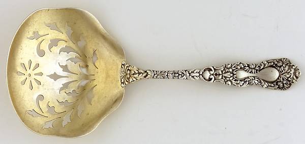 Imperial Chrysanthemum (Sterling, 1894, No Monos) Solid Bon Bon Spoon with Pierced Bowl