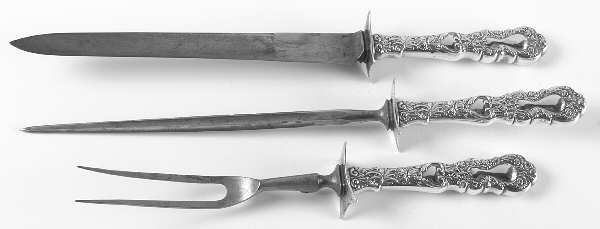 Imperial Chrysanthemum (Sterling, 1894, No Monos) Large 3-Piece Roast Carving Set w/ Stainless Blade