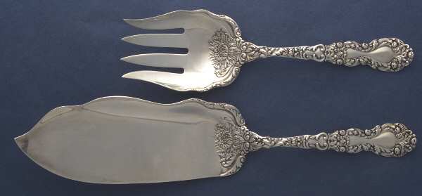 Imperial Chrysanthemum (Sterling, 1894, No Monos) 2 Piece Large Solid Fish Serving Set