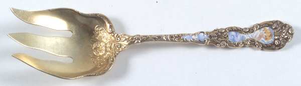 Imperial Chrysanthemum (Sterling, 1894, No Monos) Salad Serving Fork Solid Enameled