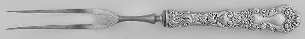 Imperial Chrysanthemum (Sterling, 1894, No Monos) Small Steak Carving Fork with Stainless Prongs
