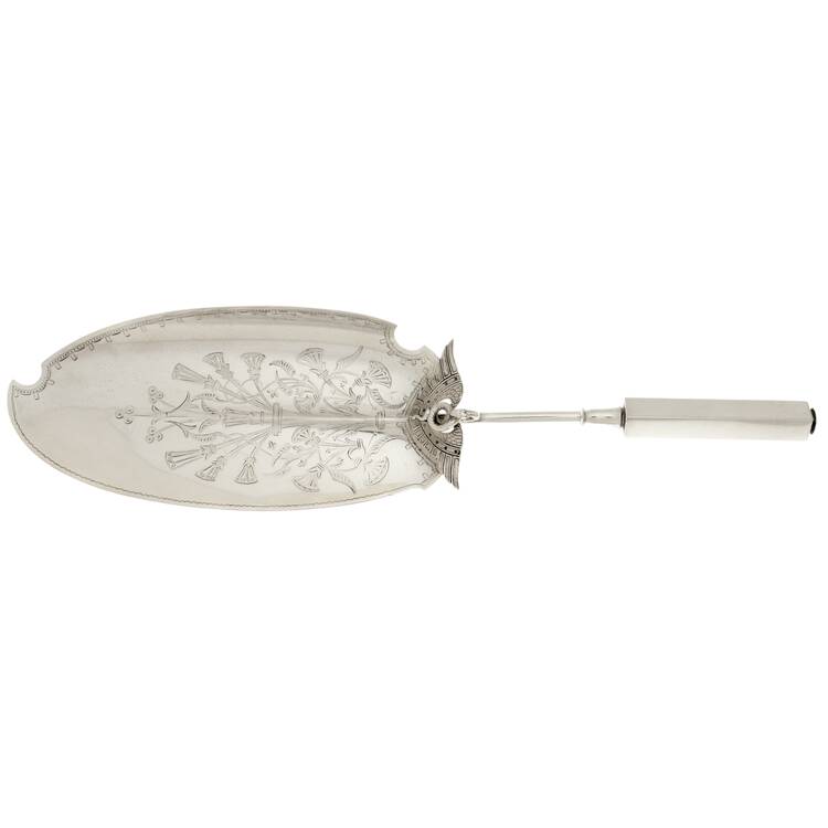 Isis (Sterling, 1870) Large Bright Cut Hollow Handle Fish Serving Knife