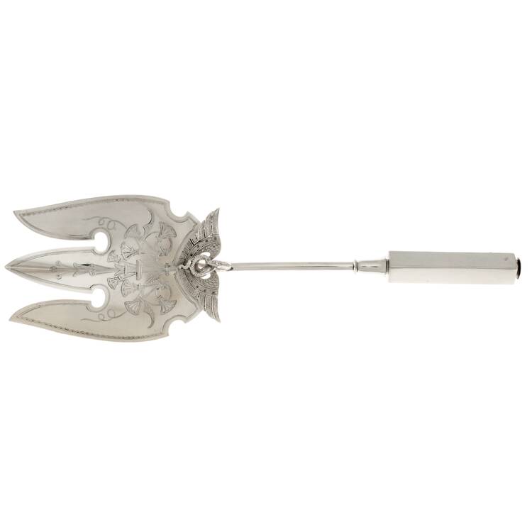 Isis (Sterling, 1870) Fish Serving Fork Hollow Handle Large, Bright Cut