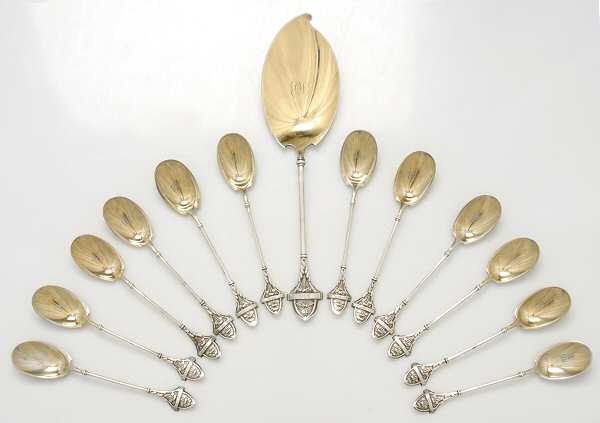 Ivy (Sterling, 1865, 1868) 13pc Ice Cream Set (Server & 12 Spoons)
