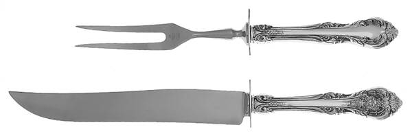 King Edward (Sterling, 1936, No Monos) Small 2-Piece Steak Carving Set w/Stainless Blade