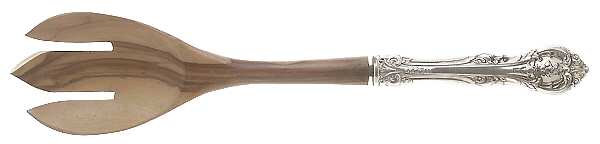 King Edward (Sterling, 1936, No Monos) Salad Serving Fork with Wooden Prongs