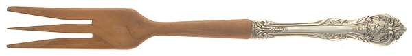 King Edward (Sterling, 1936, No Monos) Salad Serving Fork Wooden Prongs
