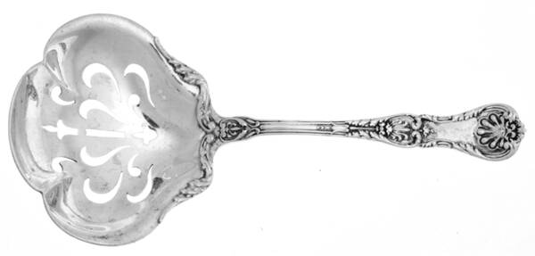 King George (Sterling, 1894, No Monograms) Solid Bon Bon Spoon with Pierced Bowl