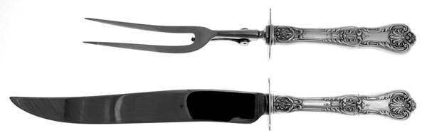 King George (Sterling, 1894, No Monograms) (2 Pc)Carving Set-Lg Stnbl/Roast w/Sterling Guard