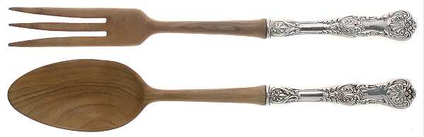 King George (Sterling, 1894, No Monograms) Wooden Bowl 2-Piece Salad Set