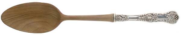 King George (Sterling, 1894, No Monograms) Salad Serving Spoon with Wooden Bowl