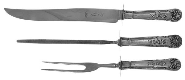 Kings II (Sterling, 1885) Large 3-Piece Roast Carving Set w/ Stainless Blade