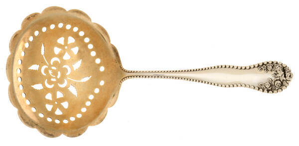 Lancaster (Sterling, 1897, No Monograms) Small Pierced Nut Serving Spoon