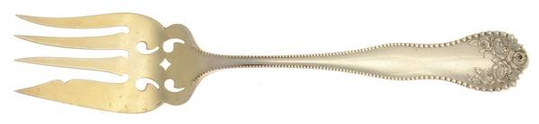 Lancaster (Sterling, 1897, No Monograms) Small Solid Cold Meat Serving Fork