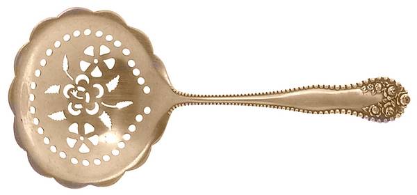 Lancaster (Sterling, 1897, No Monograms) Small Pierced Gold Vermeil Nut Serving Spoon