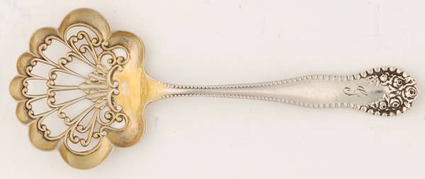 Lancaster (Sterling, 1897, No Monograms) Solid Bon Bon Spoon with Pierced Bowl