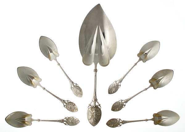 Lily (Sterling, 1870, No Monograms) 7 Piece Ice Cream Set (ICSS and 6 ICSP)
