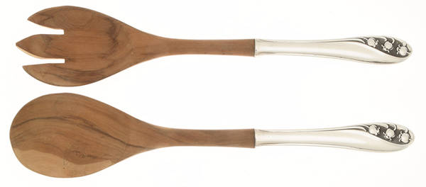 Lily of The Valley (Sterling, 1950, No Monos) Wooden Bowl 2 Piece Salad Set
