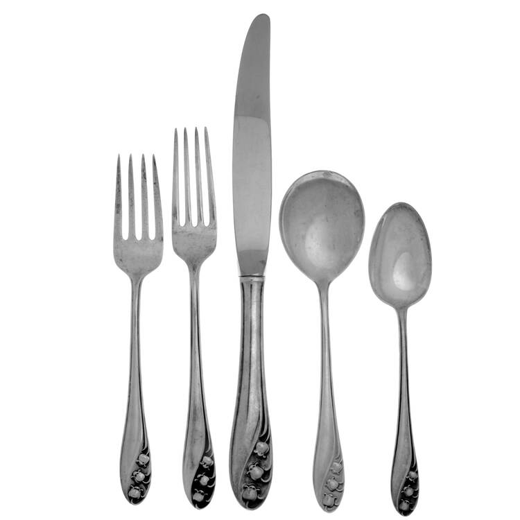 Lily of The Valley (Sterling, 1950, No Monos) 40 Piece Estate Set by Gorham Silver