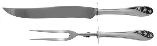 Lily of The Valley (Sterling, 1950, No Monos) Large 2-Piece Roast Carving Set w/Stainless Blade