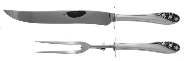 Lily of The Valley (Sterling, 1950, No Monos) Large 2-Piece Roast Carving Set w/ Stainless Blade by Gorham Silver