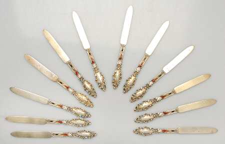 Luxembourg (Sterling, 1893) Butter Spreader,Flat Handle,Pointed,Enamel Set 12