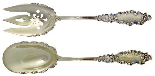 Luxembourg (Sterling, 1893) Solid Oversized Enamel Serving Salad Set