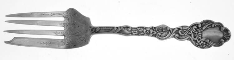 Marie Antoinette (Sterling, 1890) Cold Meat Serving Fork Medium Bright Cut