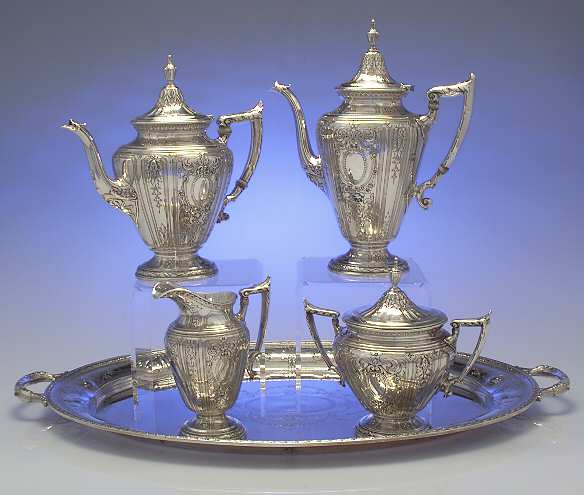 Maintenon (Sterling, Hollowware) 5 Piece Tea Set (SCP, STP, SCR, SSU, WTL)