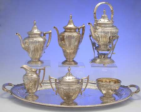 Maintenon (Sterling, Hollowware) 6 Piece Tea Set (SCP, STP, SCR, SSU, SWB, SKES)