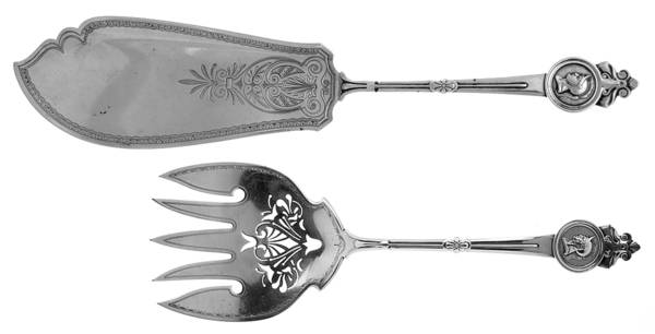 Medallion (Sterling, 1864) Large Solid, Bright Cut Fish Serving Set