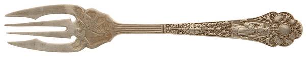Medici-Old (Sterling, 1880, No Monograms) Large Individual Bright Cut Solid Fish/Salad Fork