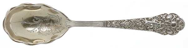 Medici-Old (Sterling, 1880, No Monograms) Large Bright Cut Jelly Spoon